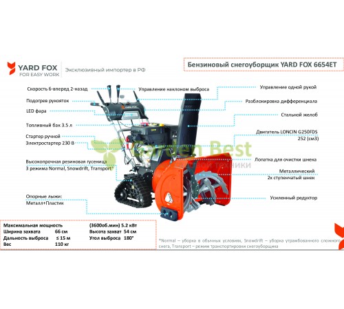 Снегоуборщик Yard Fox 6654ET гусеничный
